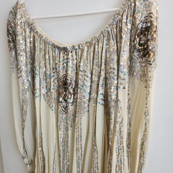 Jen's Pirate Booty Celestial Mini Dress Sequin Sparkle Ivory Tea Embroidered - Picture 12 of 13